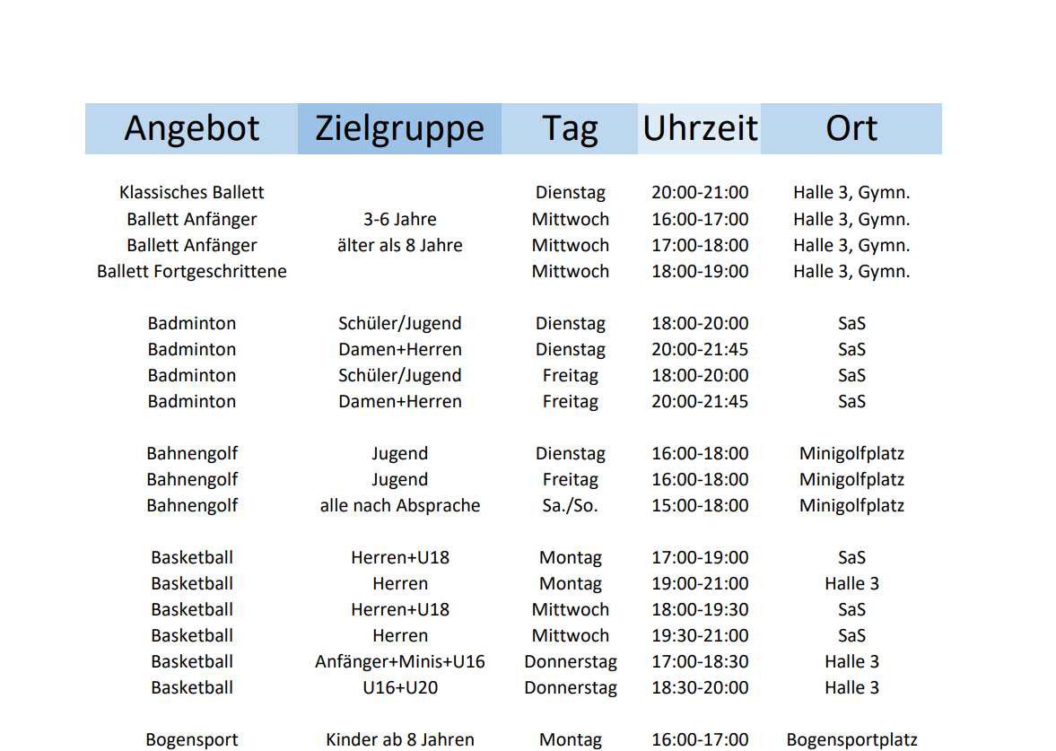Wieder über 80 Sportangebote in der Woche